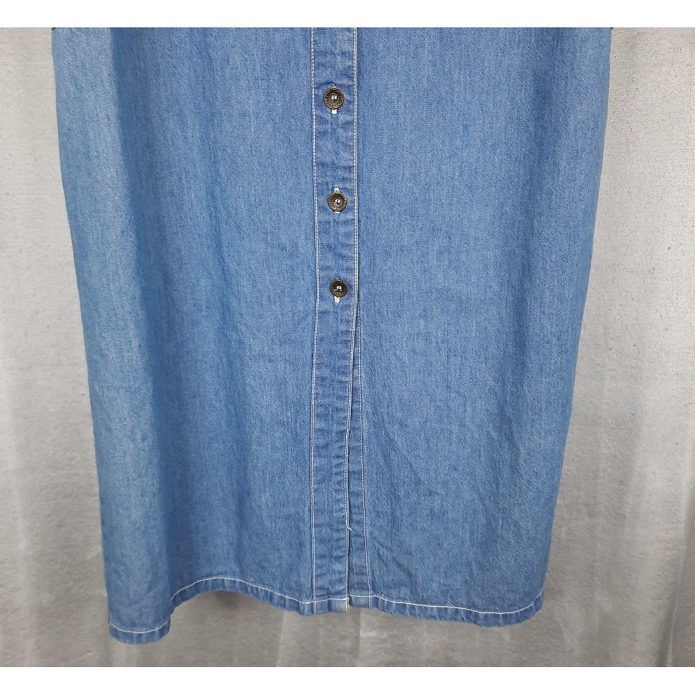 Vtg Denim Jumper Dress Maxi Button Front Cargo Pockets Medium Utility 90s Y2K - Picture 8 of 16